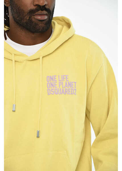 Pulovere DSQUARED2 Cotton Sweater With Hood And Embroidery Yellow Barbati (BM 19605971) 3