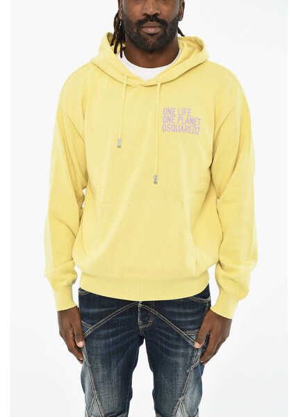 Pulovere DSQUARED2 Cotton Sweater With Hood And Embroidery Yellow Barbati (BM 19605971) 1