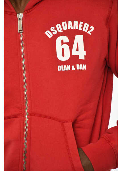 Bluze de trening DSQUARED2 Fleeced-Cotton Hoodie With Zip Closure Red Barbati (BM 19605974) 3