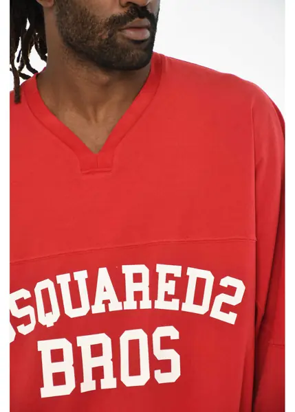 Tricouri DSQUARED2 Oversized V-Neck T-Shirt With Contrasting Prints White Barbati (BM 19605977) 3