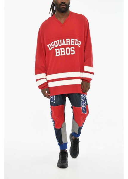 Tricouri DSQUARED2 Oversized V-Neck T-Shirt With Contrasting Prints White Barbati (BM 19605977) 4