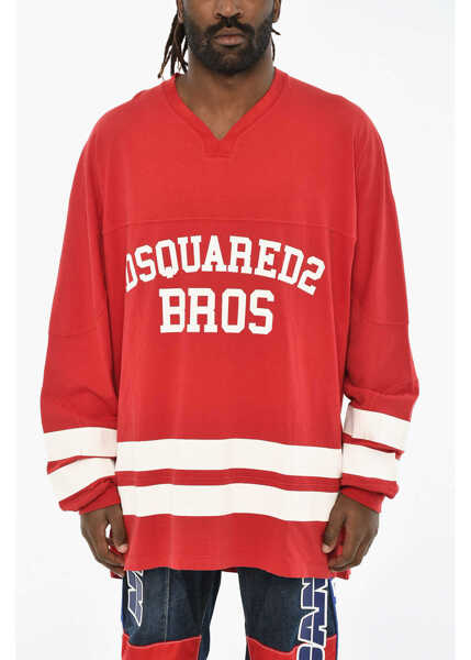 Tricouri DSQUARED2 Oversized V-Neck T-Shirt With Contrasting Prints White Barbati (BM 19605977) 1