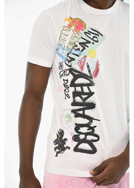 Tricouri DSQUARED2 Cotton Crew-Neck T-Shirt With Print White Barbati (BM 19606073) 3