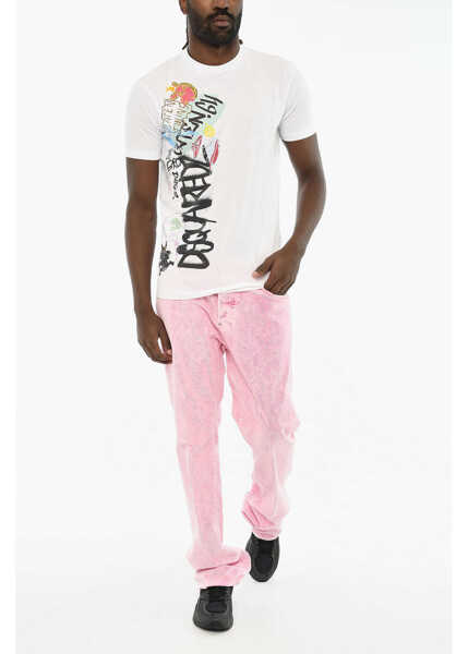 Tricouri DSQUARED2 Cotton Crew-Neck T-Shirt With Print White Barbati (BM 19606073) 4