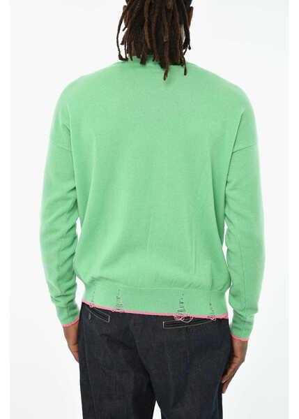 Pulovere DSQUARED2 Distressed Effect Virgin Wool Effect V-Neck Sweater Green Barbati (BM 19606085) 2