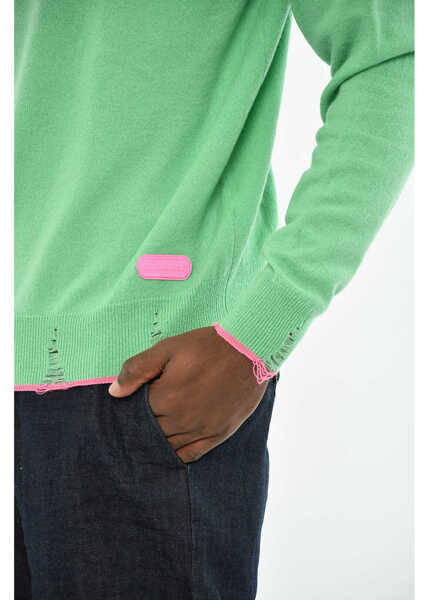 Pulovere DSQUARED2 Distressed Effect Virgin Wool Effect V-Neck Sweater Green Barbati (BM 19606085) 3