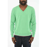 Pulovere Distressed Effect Virgin Wool Effect V-Neck Sweater Barbati