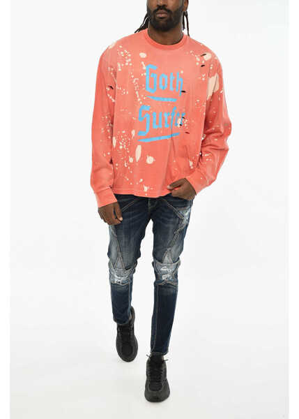 Tricouri DSQUARED2 Vintage Effect Crew-Neck T-Shirt Orange Barbati (BM 19606088) 4