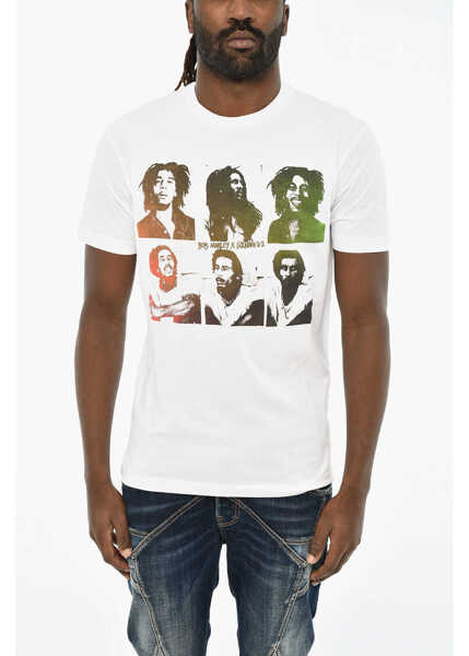 Tricouri DSQUARED2 Cotton Crew-Neck T-Shirt With Frontal Print White Barbati (BM 19606094) 1