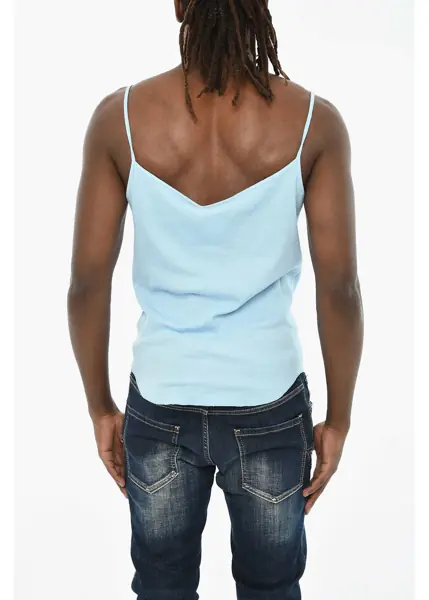 Maiouri DSQUARED2 Ribbed Tank Top With Lace Light Blue Barbati (BM 19606097) 2