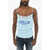DSQUARED2 Ribbed Tank Top With Lace Light Blue