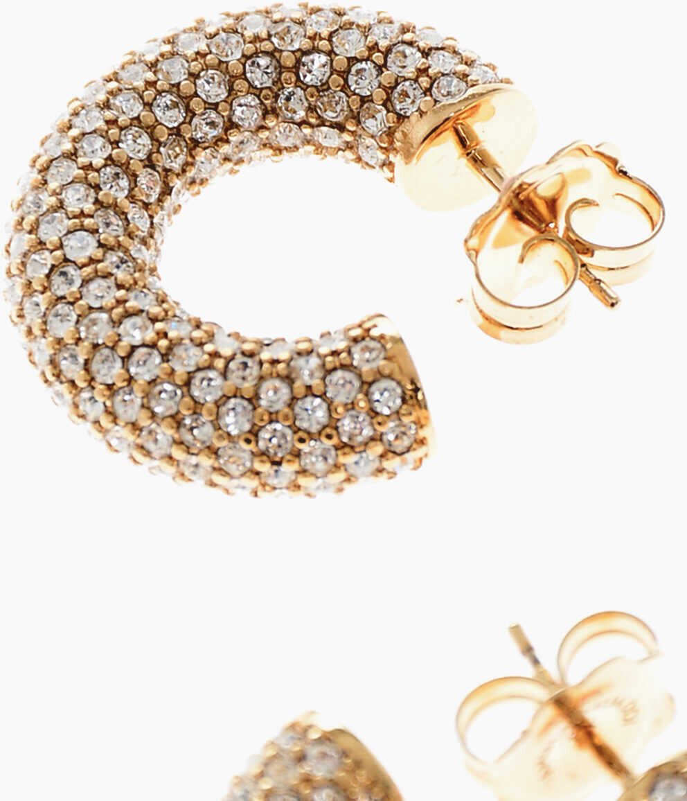 Cercei AMINA MUADDI Golden Metal Cameron Hoop Earrings Embellished With Rhinesto Gold Femei (BM 19606106) 2