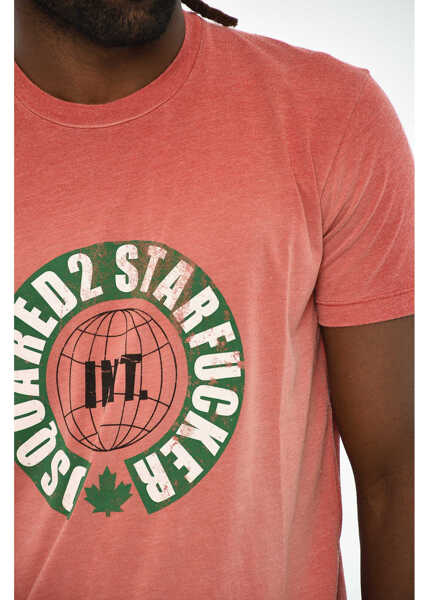 Tricouri DSQUARED2 Cotton Crew-Neck T-Shirt With Print Red Barbati (BM 19606109) 3