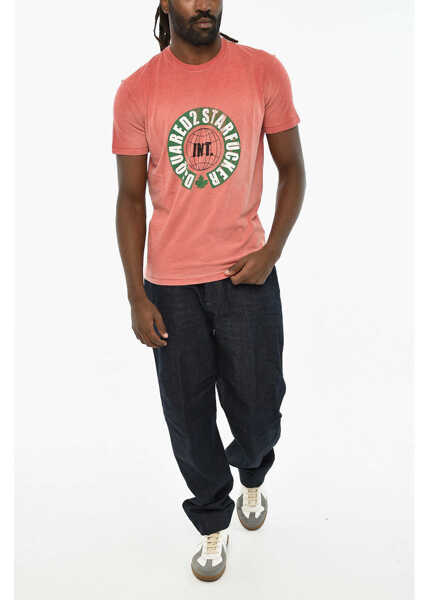 Tricouri DSQUARED2 Cotton Crew-Neck T-Shirt With Print Red Barbati (BM 19606109) 4