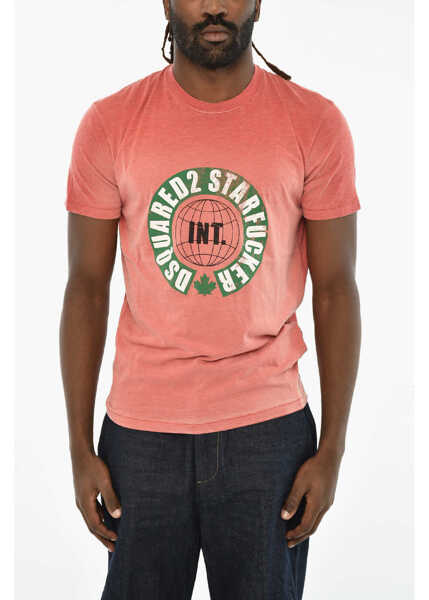 Tricouri DSQUARED2 Cotton Crew-Neck T-Shirt With Print Red Barbati (BM 19606109) 1