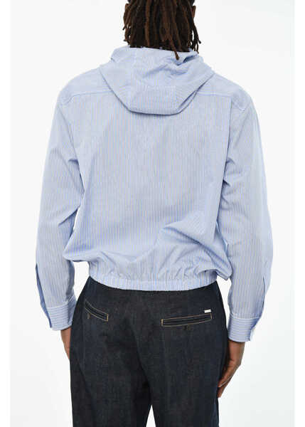 Camasi casual DSQUARED2 Striped Cropped Shirt With Hood Light Blue Barbati (BM 19606112) 2