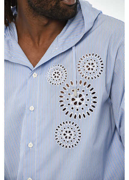 Camasi casual DSQUARED2 Striped Cropped Shirt With Hood Light Blue Barbati (BM 19606112) 3