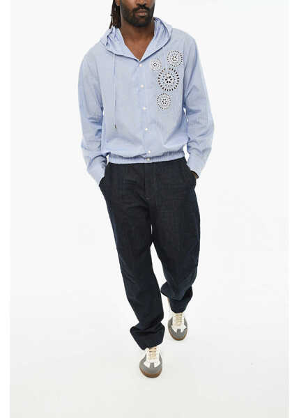 Camasi casual DSQUARED2 Striped Cropped Shirt With Hood Light Blue Barbati (BM 19606112) 4