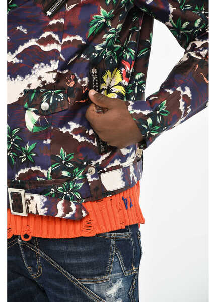 Geci biker DSQUARED2 Silk Floral-Motif Biker Jacket With Belt Multicolor Barbati (BM 19606121) 3