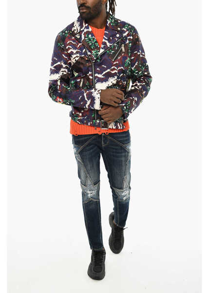 Geci biker DSQUARED2 Silk Floral-Motif Biker Jacket With Belt Multicolor Barbati (BM 19606121) 4