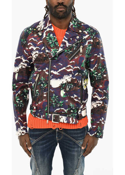 Geci biker DSQUARED2 Silk Floral-Motif Biker Jacket With Belt Multicolor Barbati (BM 19606121) 1