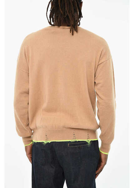 Pulovere DSQUARED2 Distressed Effect Virgin Wool Effect V-Neck Sweater Brown Barbati (BM 19606124) 2