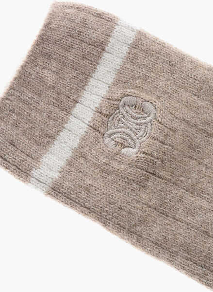 Sosete Cline Cashmere Blend Long Socks With Ton On Ton Monogram Beige Femei (BM 19606142) 2
