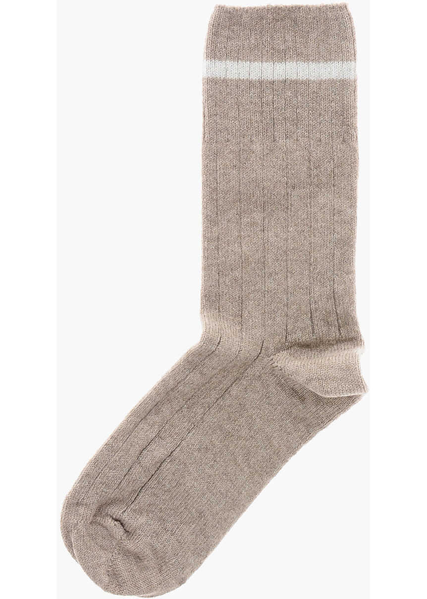 Sosete Cline Cashmere Blend Long Socks With Ton On Ton Monogram Beige Femei (BM 19606142) 3