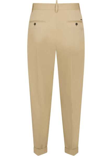 Pantaloni casual DSQUARED2 Cotton Gabardine Single Pleat Pants With Hidden Closure Beige Barbati (BM 19606151) 2
