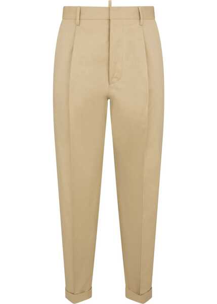 Pantaloni casual DSQUARED2 Cotton Gabardine Single Pleat Pants With Hidden Closure Beige Barbati (BM 19606151) 1