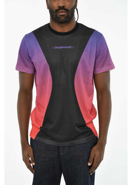 Tricouri DSQUARED2 Perforated Crew-Neck T-Shirt With Gradient Details Black Barbati (BM 19606154) 1