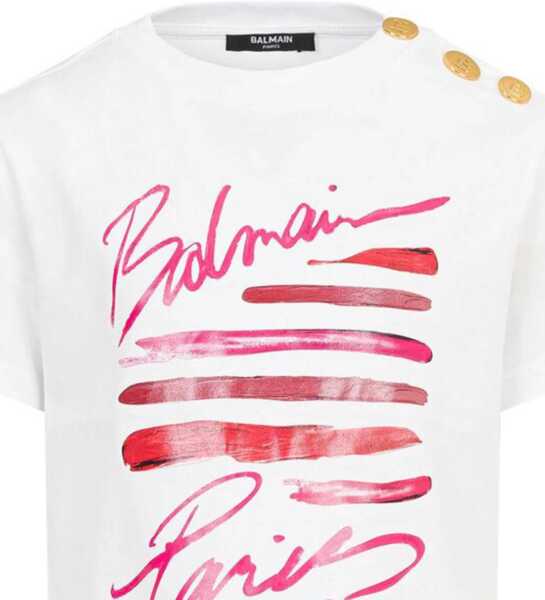 Tricouri Balmain Lipstick Logo T-Shirt WHITE Baieti (BM 19616063) 2