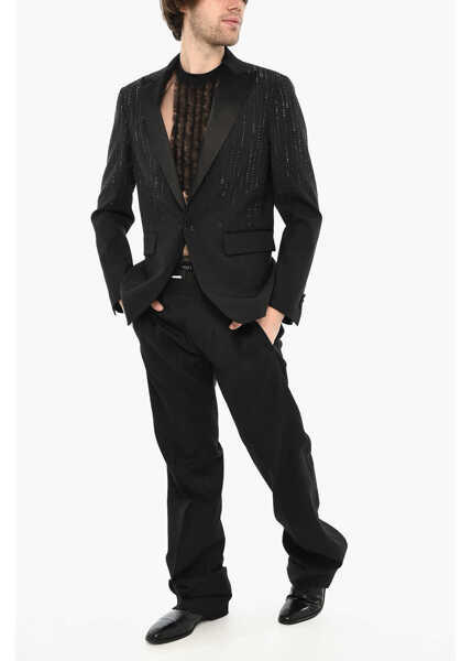 Sacouri DSQUARED2 All-Ovr Rhinestone Virgin Wool Blend Los Angeles Blazer With Black Barbati (BM 19616309) 4