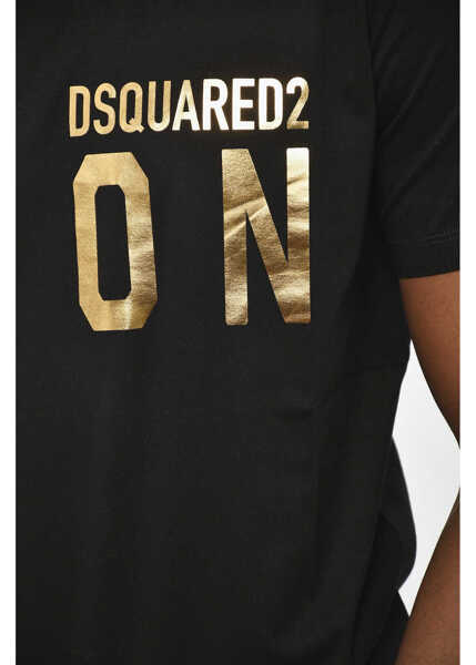 Tricouri DSQUARED2 Icon Cotton Crew-Neck T-Shirt With Golden Effect Logo Black Barbati (BM 19616318) 3