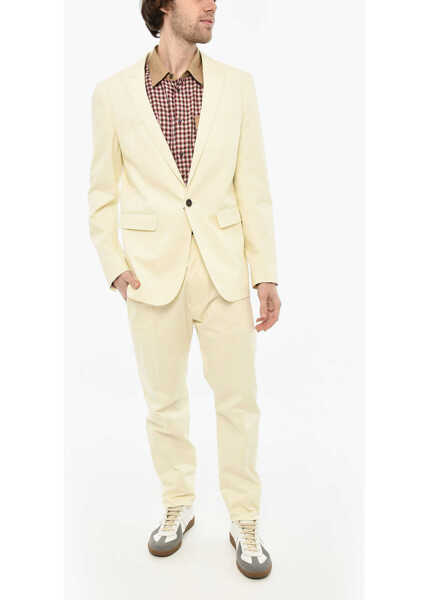 Costume DSQUARED2 Stretch Cotton Peak Lapel 2-Button Suit Beige Barbati (BM 19616321) 1