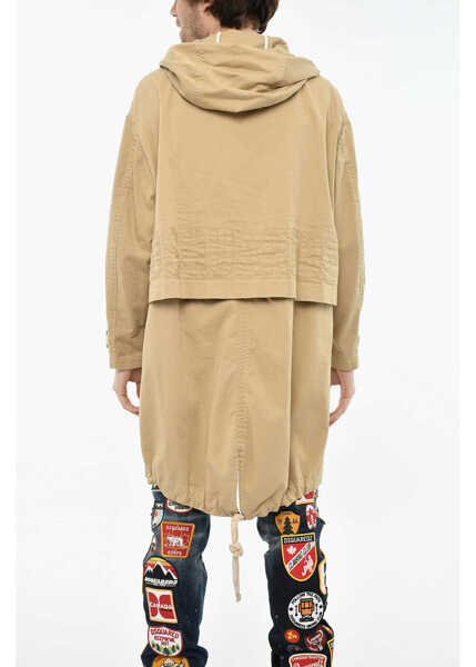 Paltoane DSQUARED2 Cotton Coat With Hidden Closure And Hood Beige Barbati (BM 19616339) 2