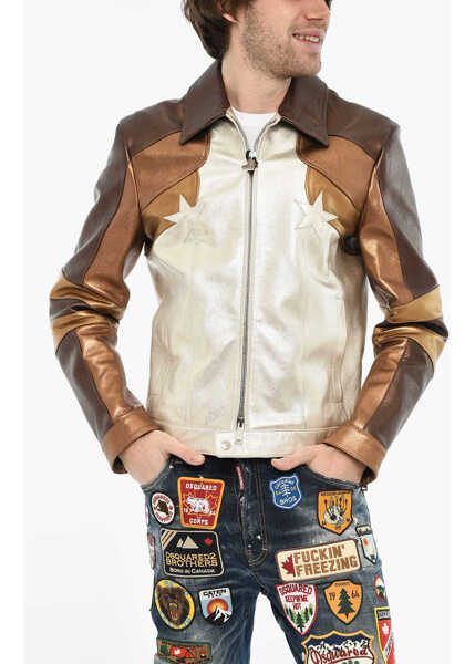 Geci de piele DSQUARED2 Color Block Metallic Leather Jacket White Barbati (BM 19616363) 1