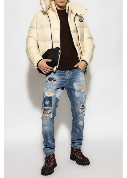 Geci de iarna DSQUARED2 Rip Stop Check Nylon Down Jacket With Monogram White Barbati (BM 19616372) 2