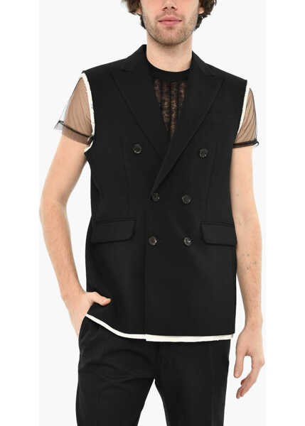 Veste costum DSQUARED2 Vintage Effect Double Breast Waistcoat Black Barbati (BM 19616423) 1
