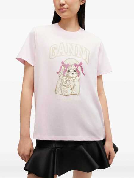 Tricouri Ganni Poddle cotton t-shirt Pink Femei (BM 19616559) 3