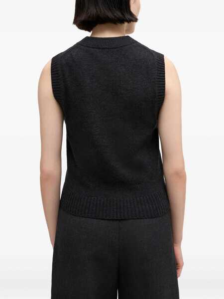 Pulovere casual Ganni Wool vest with logo Black Femei (BM 19616565) 4