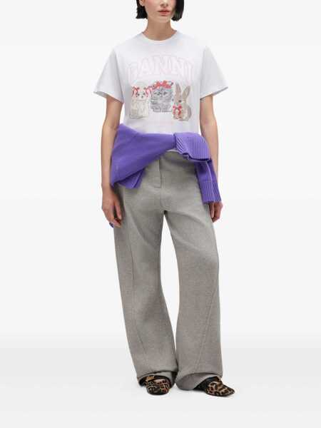 Tricouri Ganni Cute Animals t-shirt in cotton White Femei (BM 19616586) 2