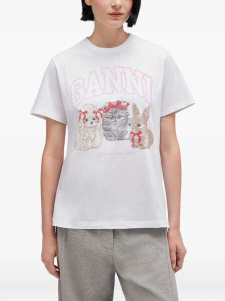 Tricouri Ganni Cute Animals t-shirt in cotton White Femei (BM 19616586) 3