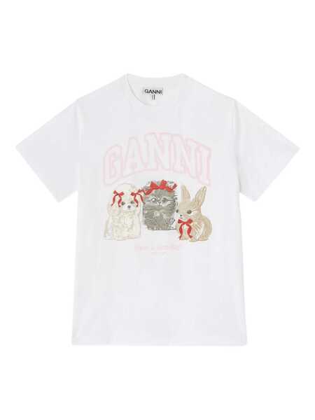 Tricouri Ganni Cute Animals t-shirt in cotton White Femei (BM 19616586) 1