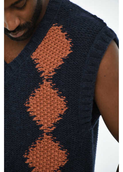 Pulovere DSQUARED2 Two-Tone Sleeveless V-Neck Sweater Orange Barbati (BM 19621679) 3