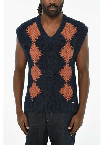 Pulovere DSQUARED2 Two-Tone Sleeveless V-Neck Sweater Orange Barbati (BM 19621679) 1