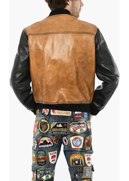 Geci de piele DSQUARED2 Textured Leather Two-Tone Jacket Brown Barbati (BM 19621682) 2