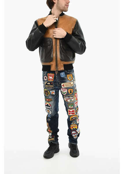 Geci de piele DSQUARED2 Textured Leather Two-Tone Jacket Brown Barbati (BM 19621682) 4