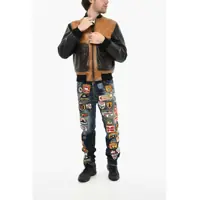 Geci de piele pentru Barbati - Geci de piele DSQUARED2 Textured Leather Two-Tone Jacket Brown Barbati (BM 19621682) - B-mall.ro