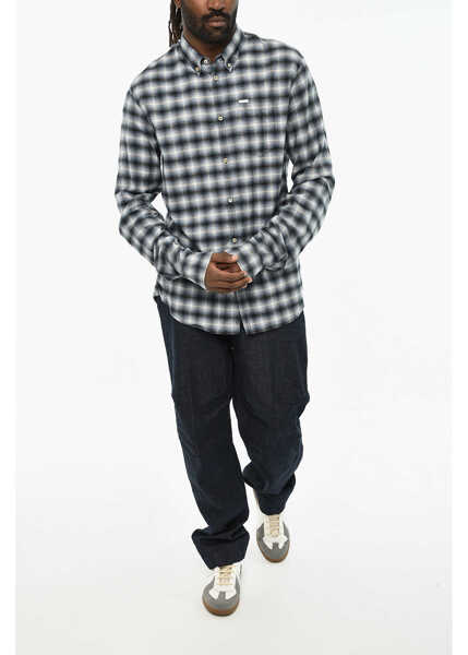 Camasi casual DSQUARED2 Check Button Down Shirt Blue Barbati (BM 19621685) 4